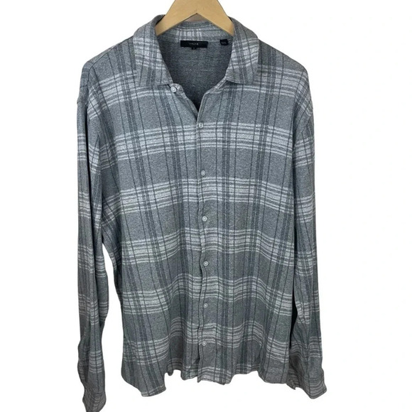 Vince Slub Plaid  Linen Blend Button Up - Picture 3 of 11